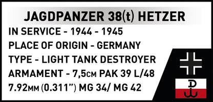 COBI Historical Collection WWII Jagdpanzer 38 Hetzer "Chwat" (Brave) Tank Building Set, 731 Pieces
