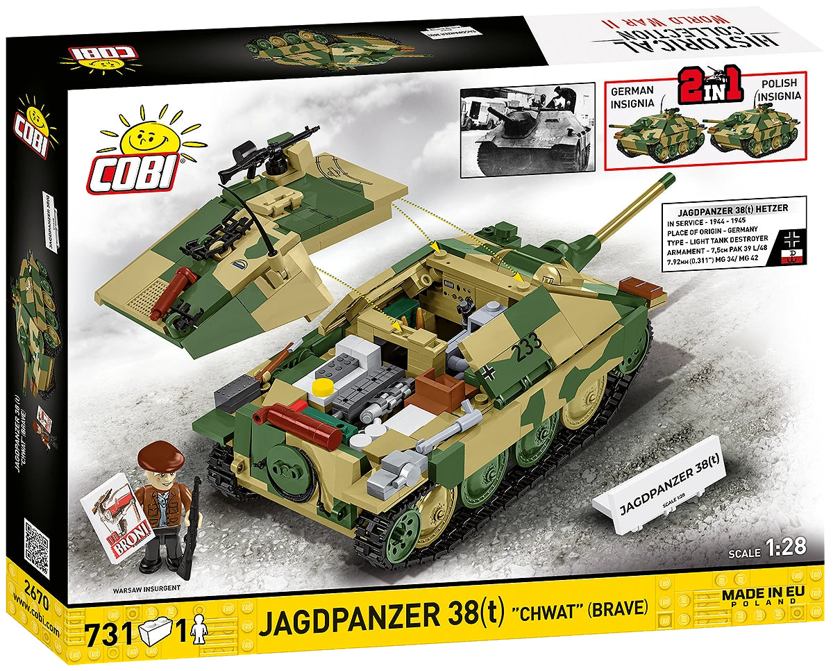COBI Historical Collection WWII Jagdpanzer 38 Hetzer "Chwat" (Brave) Tank Building Set, 731 Pieces