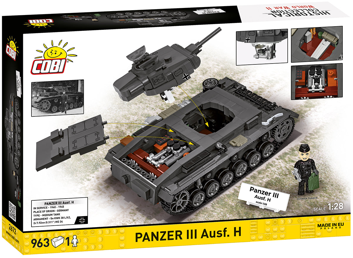 COBI Historical Collection WWII Panzer III Ausf. H Tank Building Set, 963-pieces