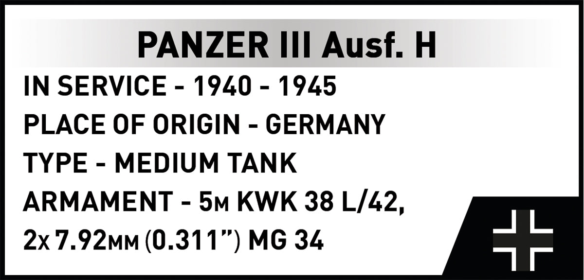 COBI Historical Collection WWII Panzer III Ausf. H Tank Building Set, 963-pieces