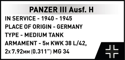 COBI Historical Collection WWII Panzer III Ausf. H Tank Building Set, 963-pieces
