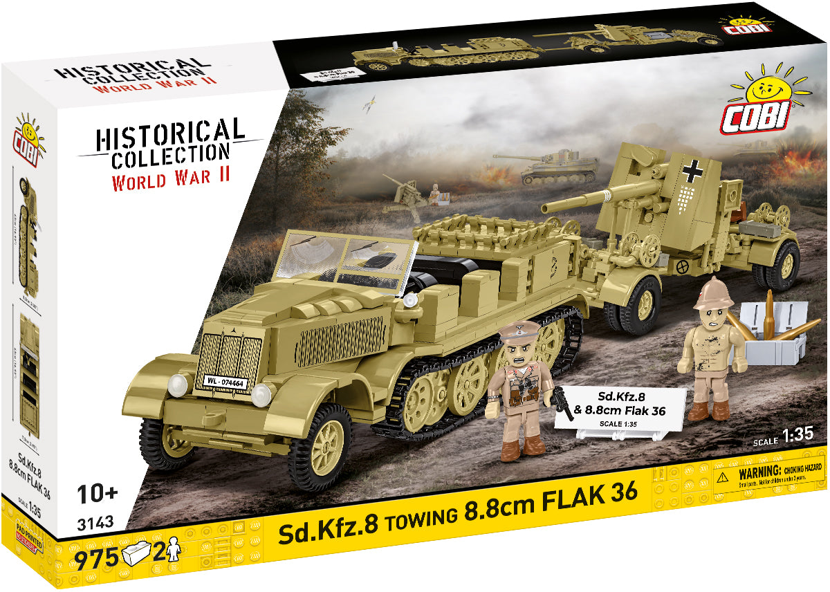 COBI Historical Collection WWII Sd.Kfz. 8 towing 8.8cm FLAK 36 Building Set, 975 Pieces