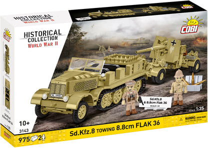 COBI Historical Collection WWII Sd.Kfz. 8 towing 8.8cm FLAK 36 Building Set, 975 Pieces