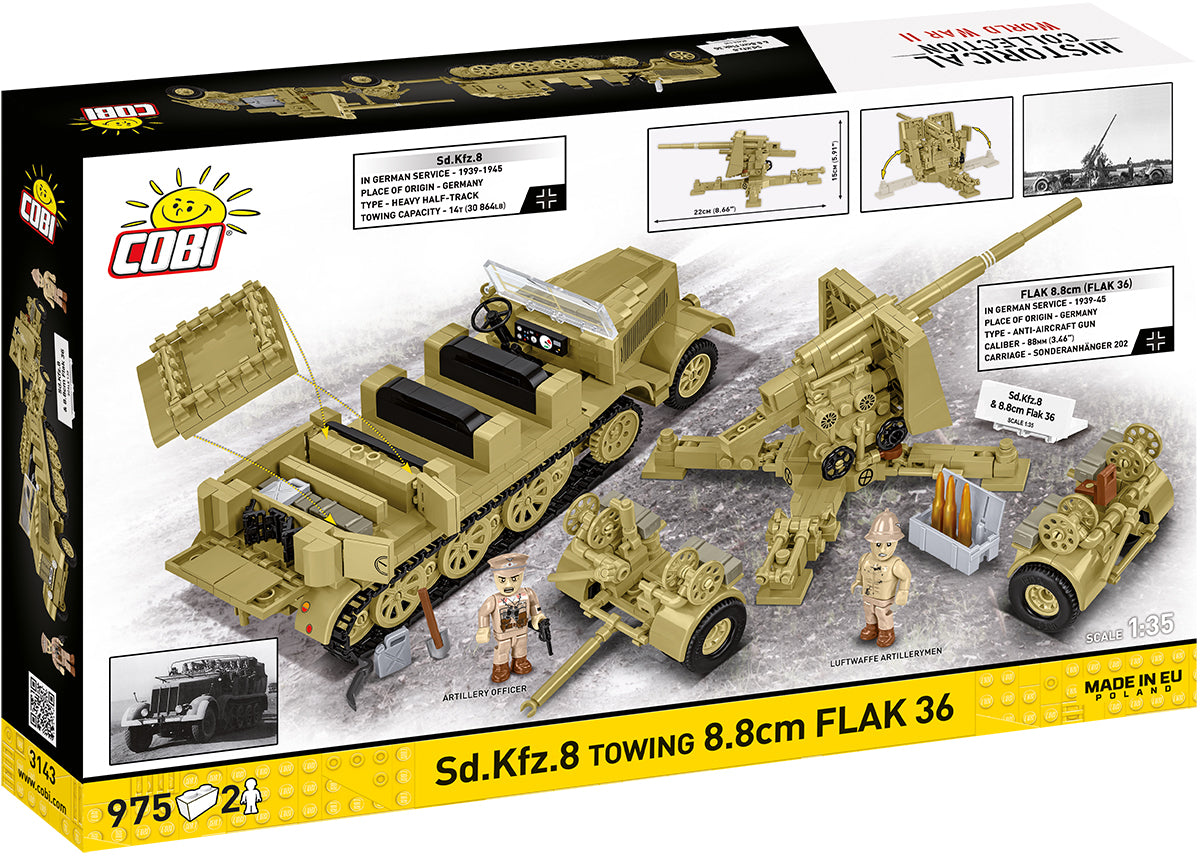 COBI Historical Collection WWII Sd.Kfz. 8 towing 8.8cm FLAK 36 Building Set, 975 Pieces