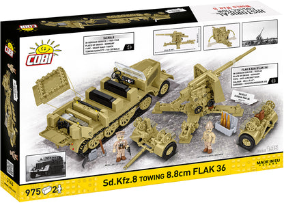 COBI Historical Collection WWII Sd.Kfz. 8 towing 8.8cm FLAK 36 Building Set, 975 Pieces