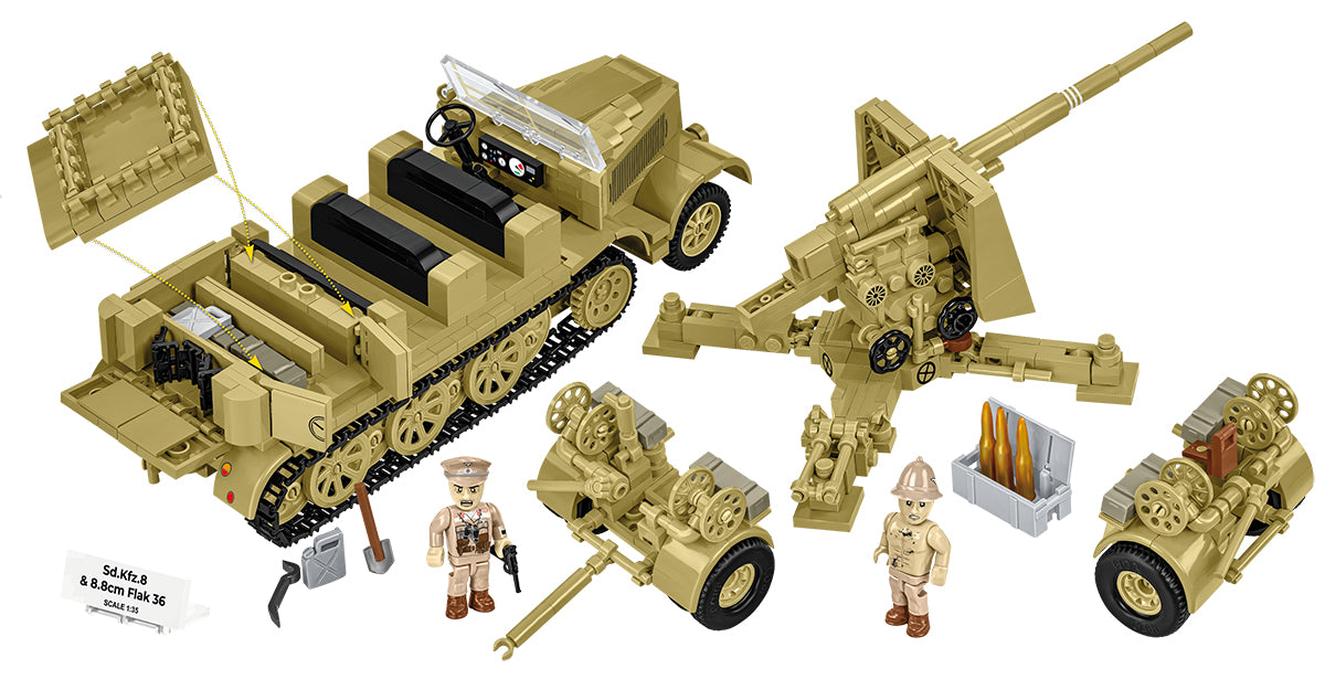 COBI Historical Collection WWII Sd.Kfz. 8 towing 8.8cm FLAK 36 Building Set, 975 Pieces