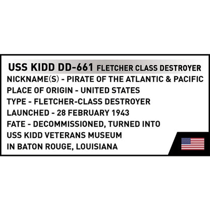 COBI Historical Collection WWII USS KIDD (DD-661) / Fletcher-Class Destroyer Building Set, 706-pieces