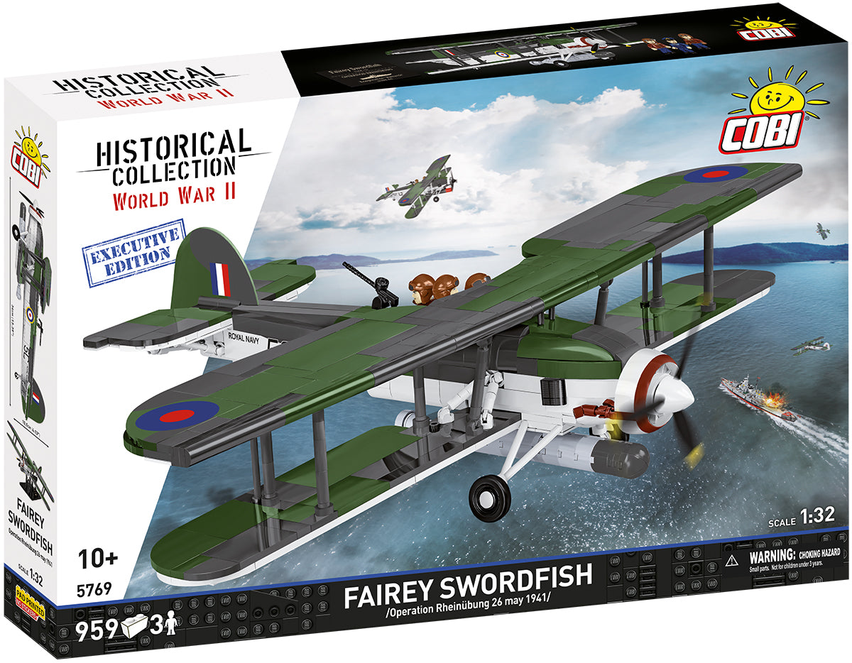 COBI Historical Collection WWII Fairey Swordfish, HMS Ark Royal Navy Carrier-Based Aircraft Building Set - Executive Edition, 959-pieces