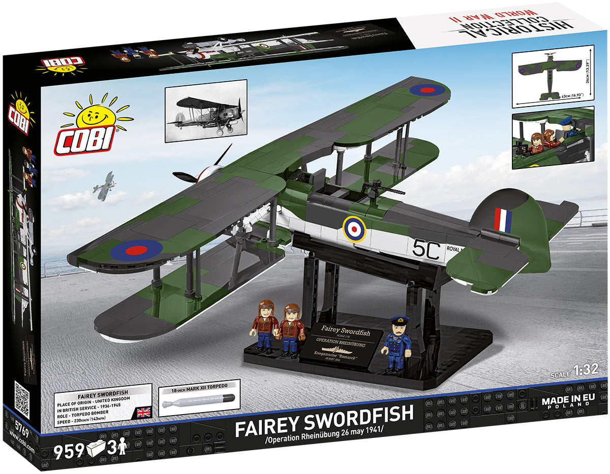 COBI Historical Collection WWII Fairey Swordfish, HMS Ark Royal Navy Carrier-Based Aircraft Building Set - Executive Edition, 959-pieces
