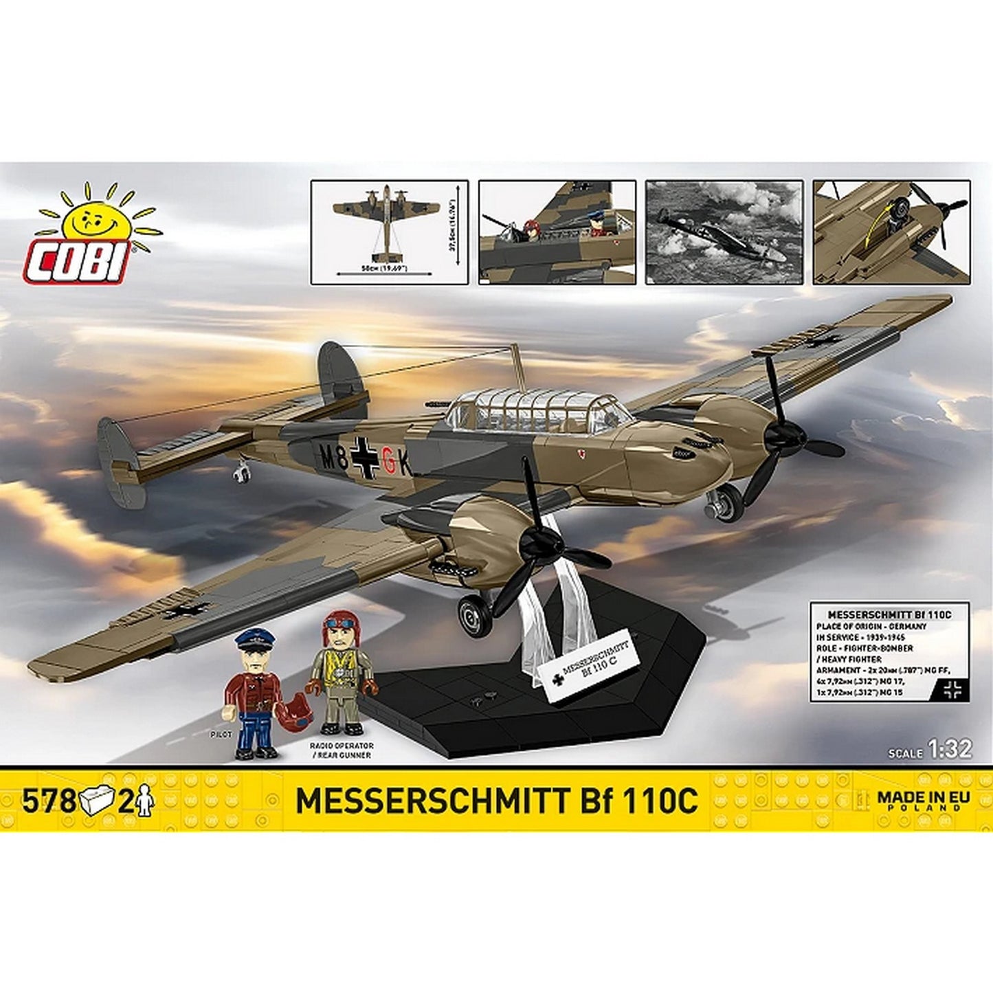 COBI Historical Collection WWII Messerschmitt BF 110C Plane Building Set, 578-pieces