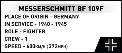 COBI Historical Collection WWII Messerschmitt BF-109F Plane Building Set, 123 Pieces