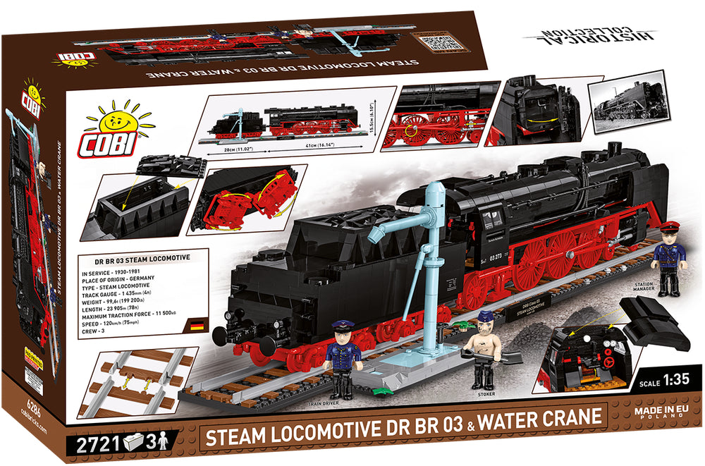 COBI Historical Collection Steam Locomotive DR BR 03 & Water Crane Building Set, 2721 Pieces