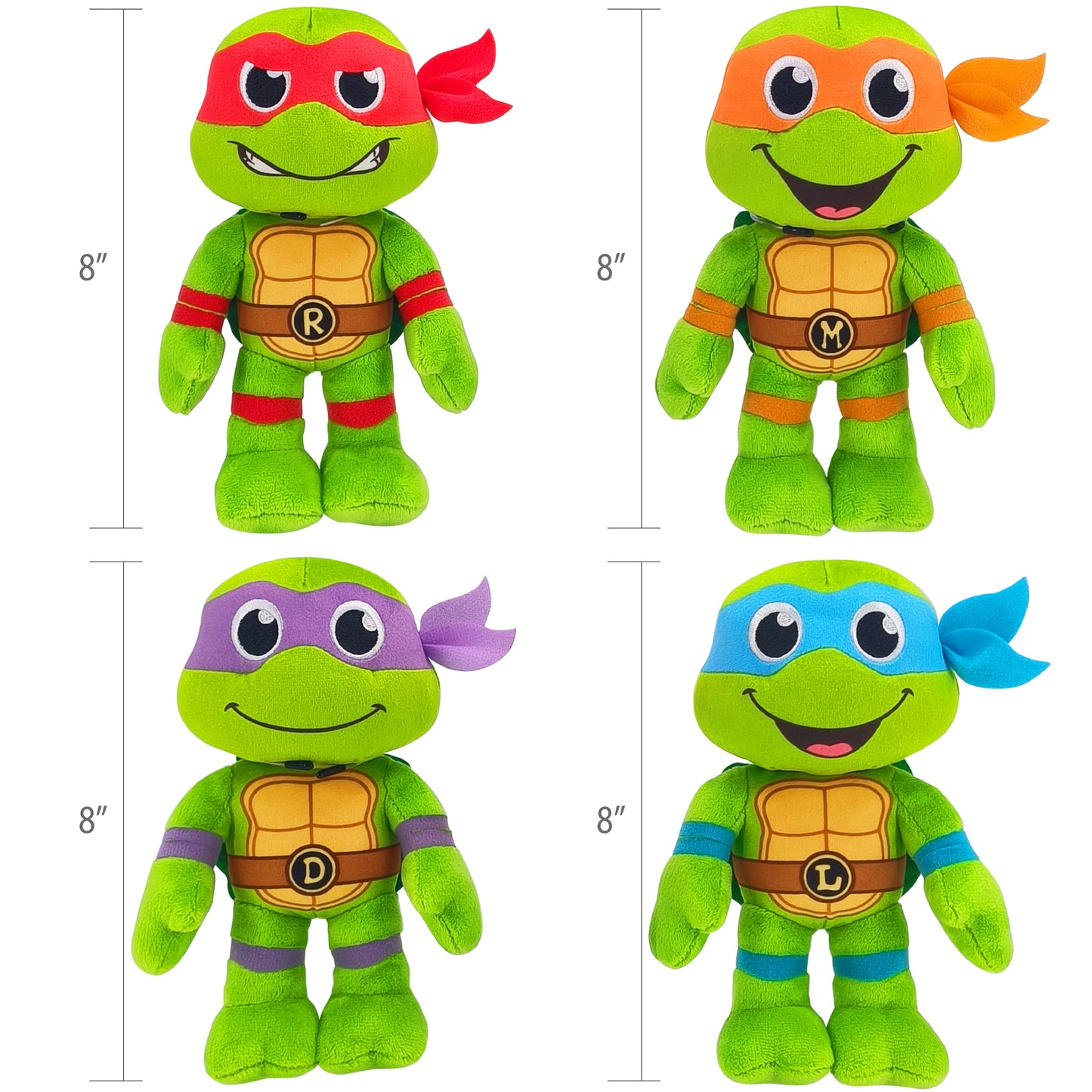 Legend Toys TMNT 8” Basic Plush Starter 4-Pack, Leonardo, Donatello, Raphael and Michelangelo - Officially Licensed