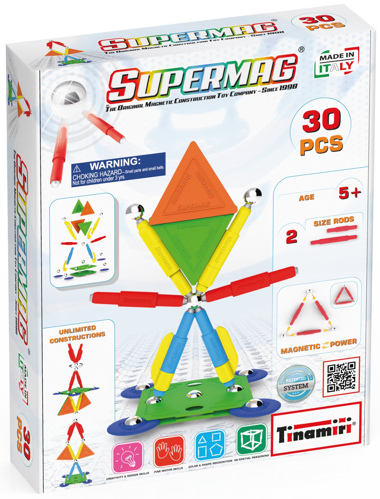 Tinamiri SUPERMAG - Multicolor 30 | Educational construction fun | 30 piece set | Europe-made | STEM | Toy Magnetic Building Sets | Magnet Toys | Supermag 0650