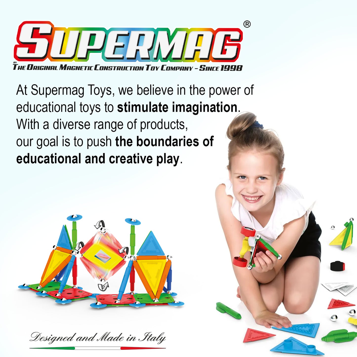 Tinamiri SUPERMAG - Multicolor 30 | Educational construction fun | 30 piece set | Europe-made | STEM | Toy Magnetic Building Sets | Magnet Toys | Supermag 0650