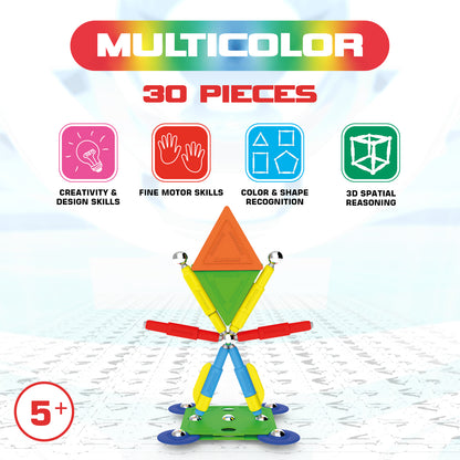 Tinamiri SUPERMAG - Multicolor 30 | Educational construction fun | 30 piece set | Europe-made | STEM | Toy Magnetic Building Sets | Magnet Toys | Supermag 0650