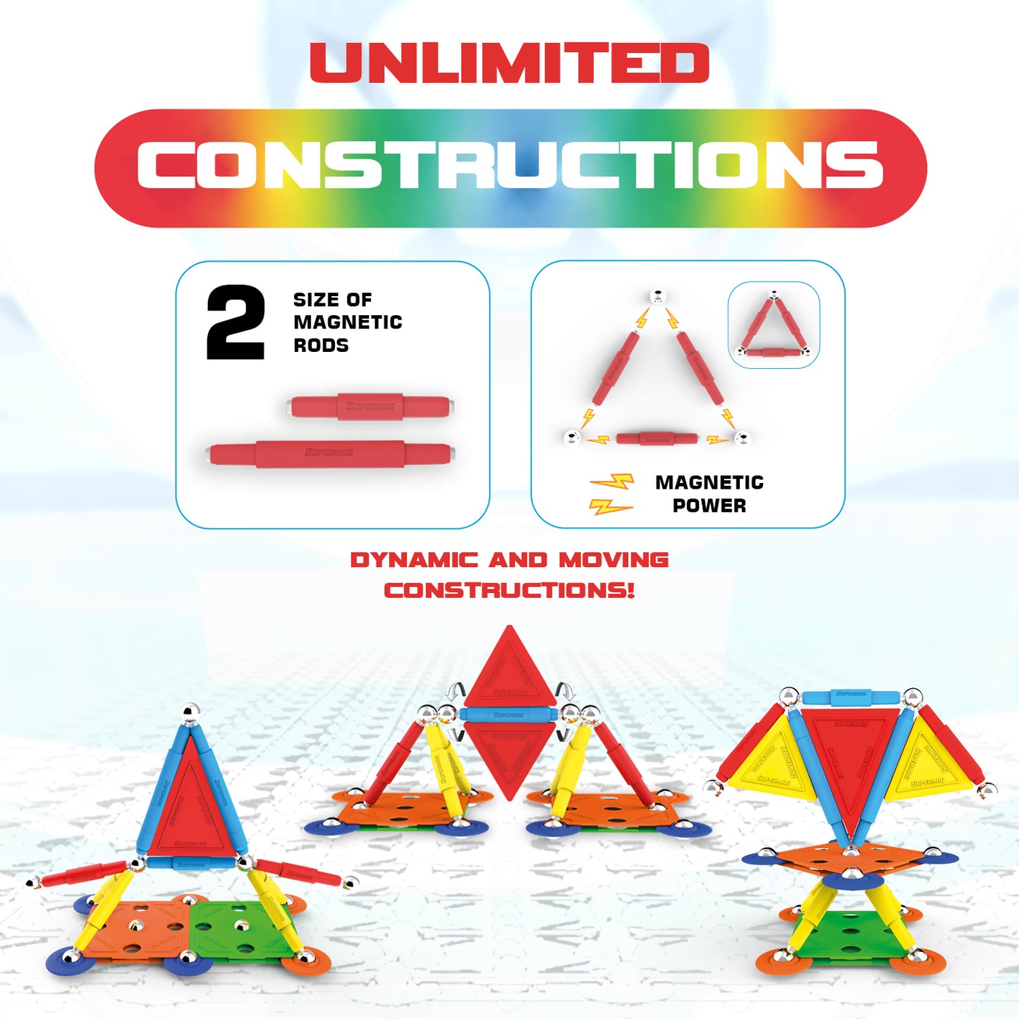 Tinamiri SUPERMAG - Multicolor 45 | Educational construction fun | 45 piece set | Europe-made | STEM | Toy Magnetic Building Sets | Magnet Toys | Supermag 0651