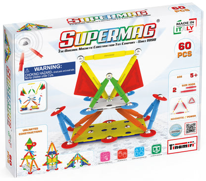 Tinamiri SUPERMAG - Multicolor 60 | Educational construction fun | 60 piece set | Europe-made | STEM Toys | Magnetic Building Sets | Magnet Toys | Supermag 0652