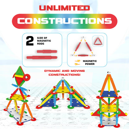 Tinamiri SUPERMAG - Multicolor 60 | Educational construction fun | 60 piece set | Europe-made | STEM Toys | Magnetic Building Sets | Magnet Toys | Supermag 0652