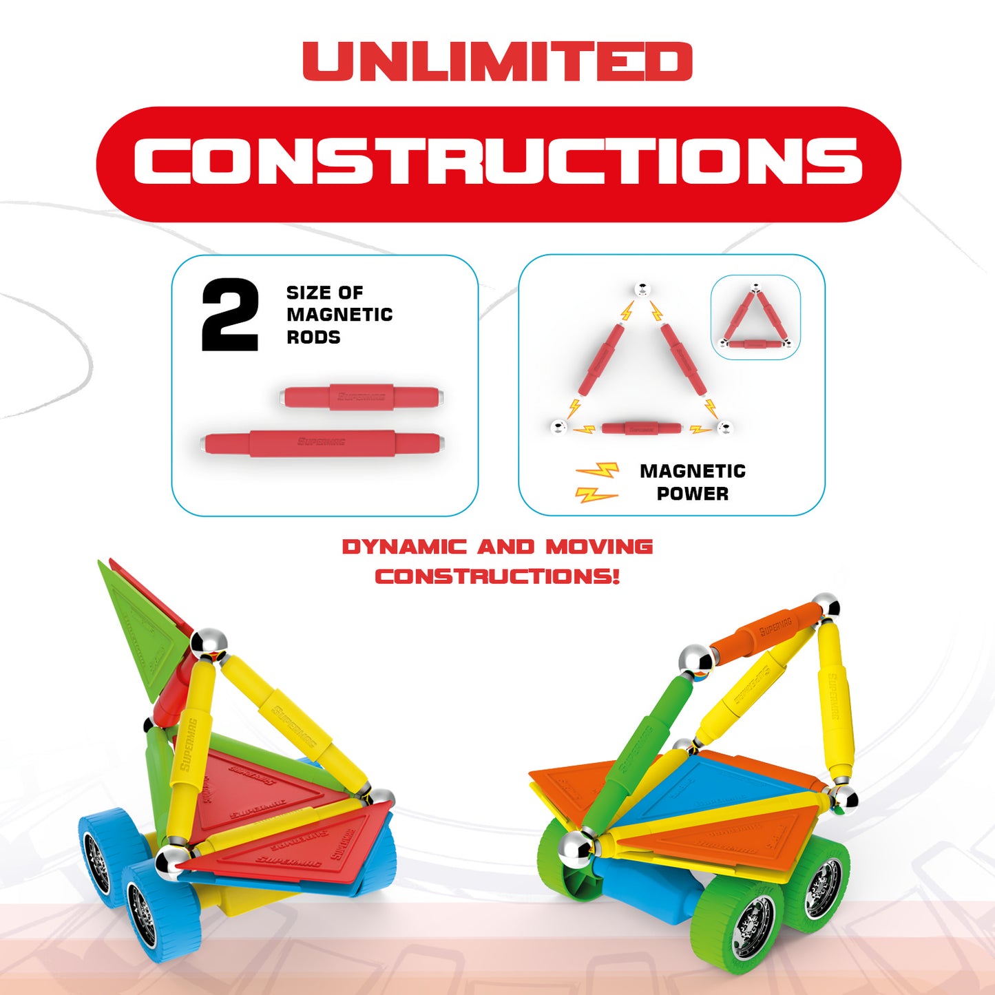 Tinamiri SUPERMAG - Wheels 30 | Educational construction fun | 30 piece set | Europe-made | STEM | Toy Magnetic Building Sets | Magnet Toys | Supermag 0653