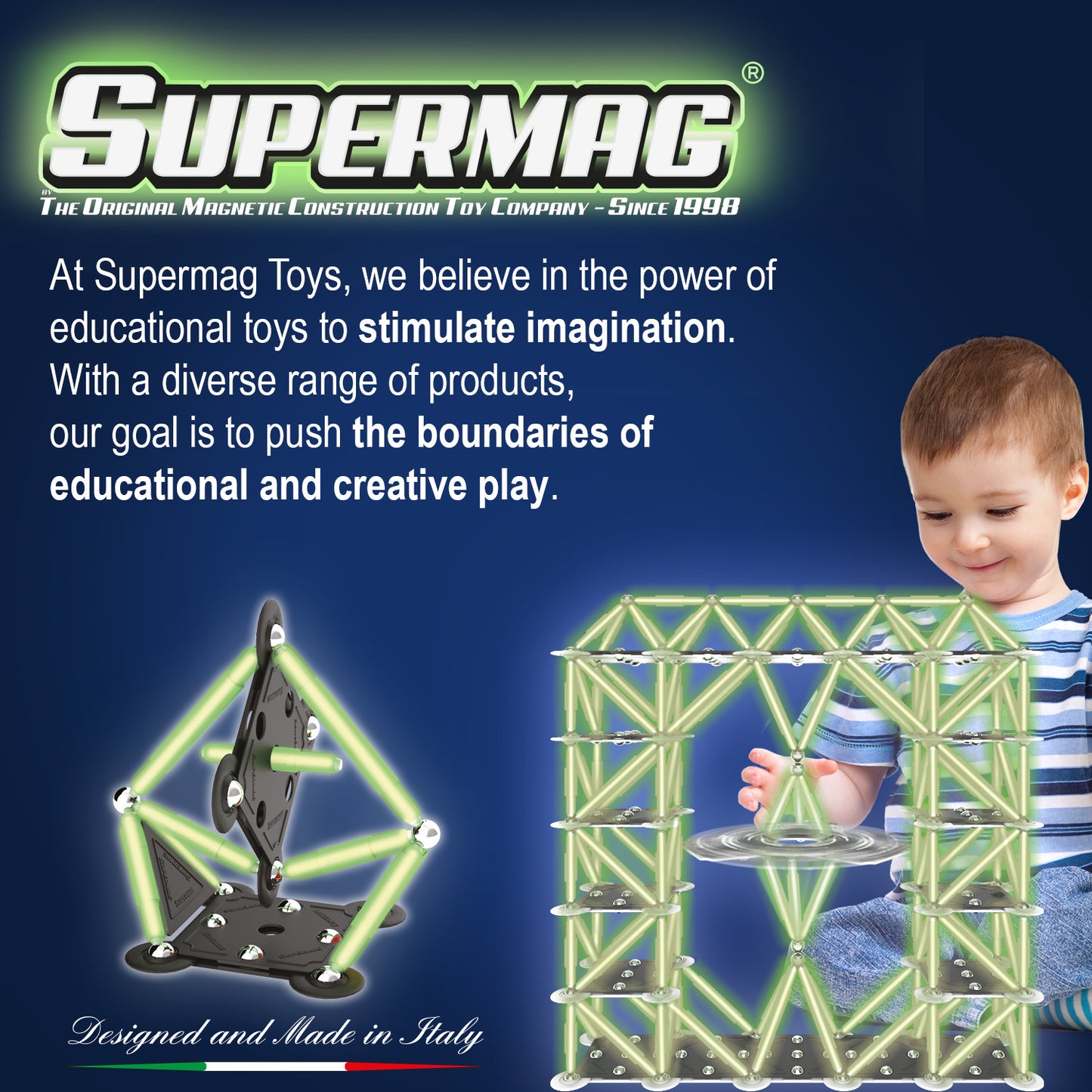 Tinamiri SUPERMAG - Glow 30 | Educational construction fun | 30 piece set | Europe-made | STEM | Toy Magnetic Building Sets | Magnet Toys |Supermag 0657