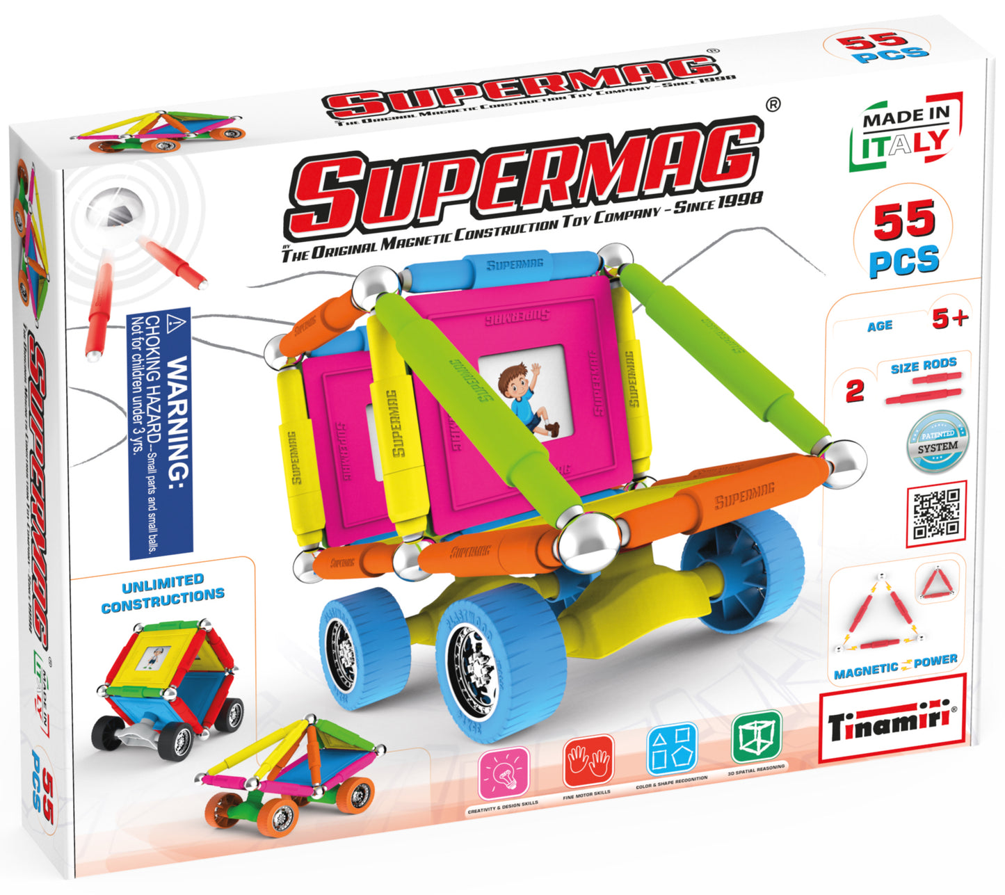 Tinamiri SUPERMAG - Wheels 55 | Educational construction fun | 55 piece set | Europe-made | STEM | Toy Magnetic Building Sets | Magnet Toys | Supermag 0661