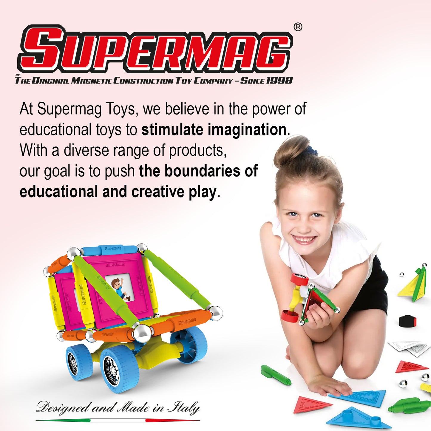 Tinamiri SUPERMAG - Wheels 55 | Educational construction fun | 55 piece set | Europe-made | STEM | Toy Magnetic Building Sets | Magnet Toys | Supermag 0661