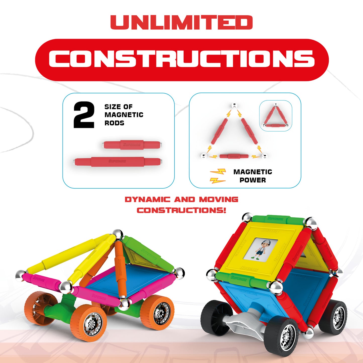 Tinamiri SUPERMAG - Wheels 55 | Educational construction fun | 55 piece set | Europe-made | STEM | Toy Magnetic Building Sets | Magnet Toys | Supermag 0661