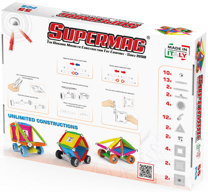 Tinamiri SUPERMAG - Wheels 55 | Educational construction fun | 55 piece set | Europe-made | STEM | Toy Magnetic Building Sets | Magnet Toys | Supermag 0661