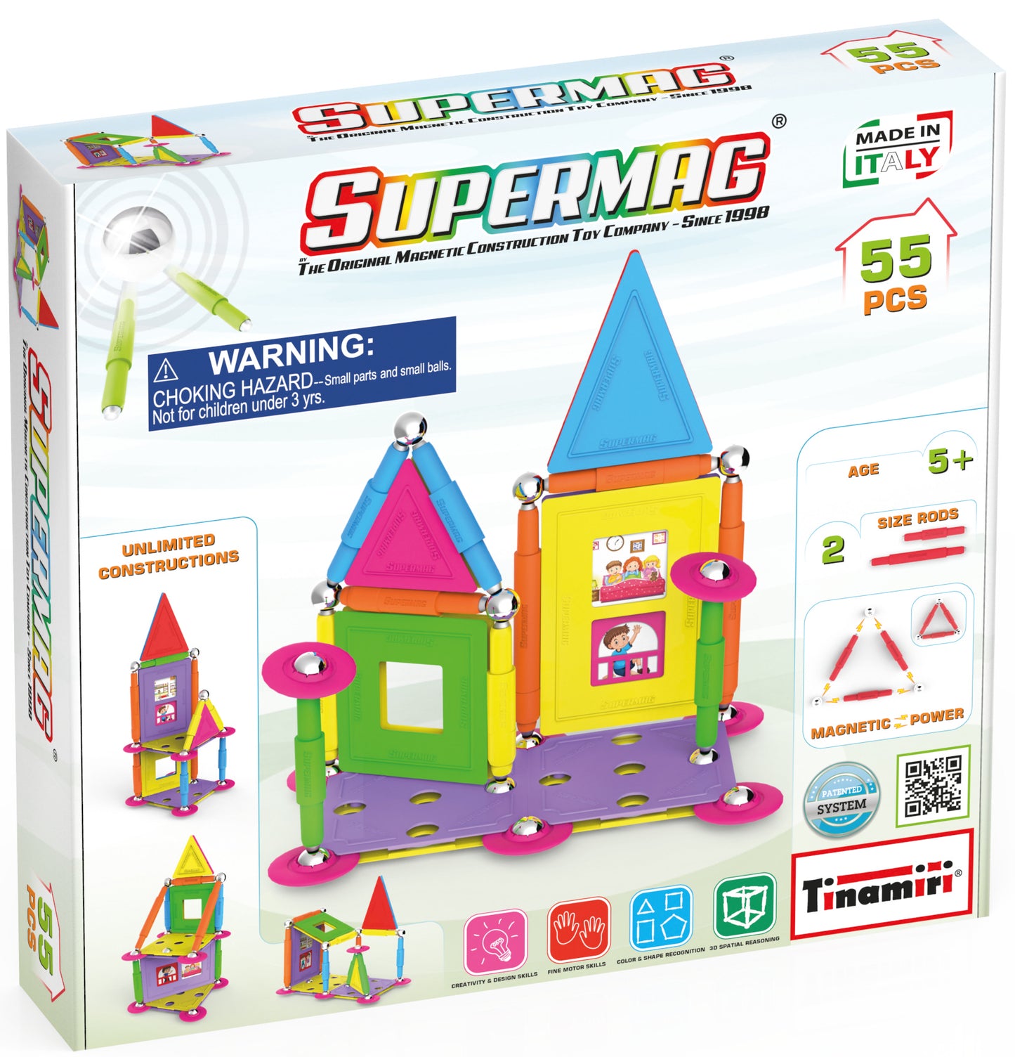 Tinamiri SUPERMAG - House 55 | Educational construction fun | 55 piece set | Europe-made | STEM | Toy Magnetic Building Sets | Magnet Toys | Supermag 0663