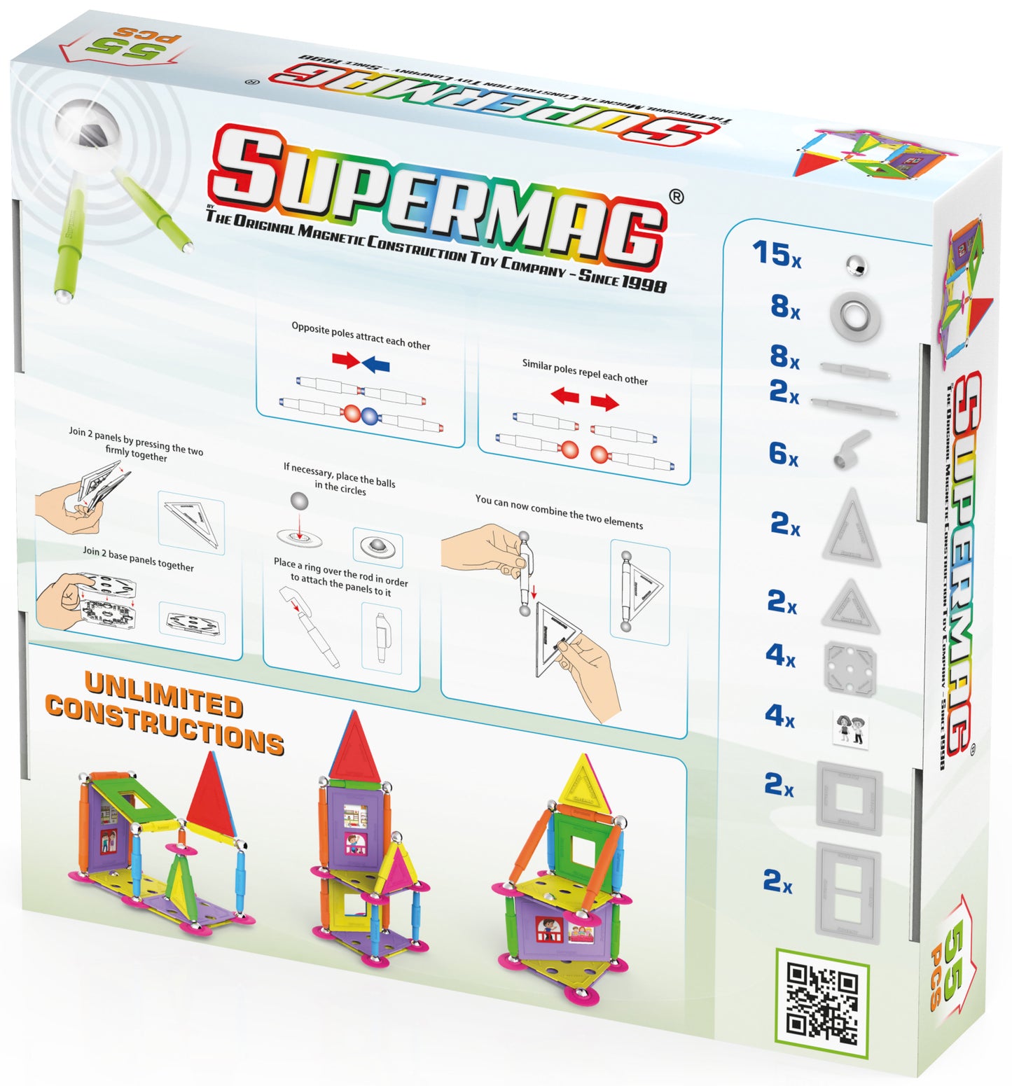 Tinamiri SUPERMAG - House 55 | Educational construction fun | 55 piece set | Europe-made | STEM | Toy Magnetic Building Sets | Magnet Toys | Supermag 0663