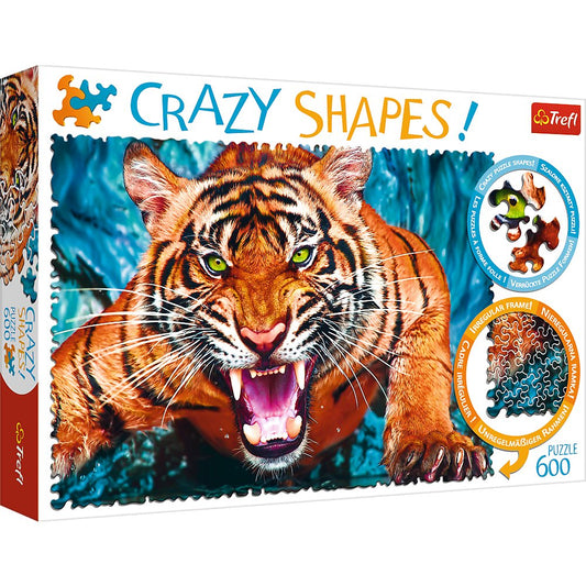 Trefl 600 Piece Crazy Shape Jigsaw Puzzle Facing a Tiger