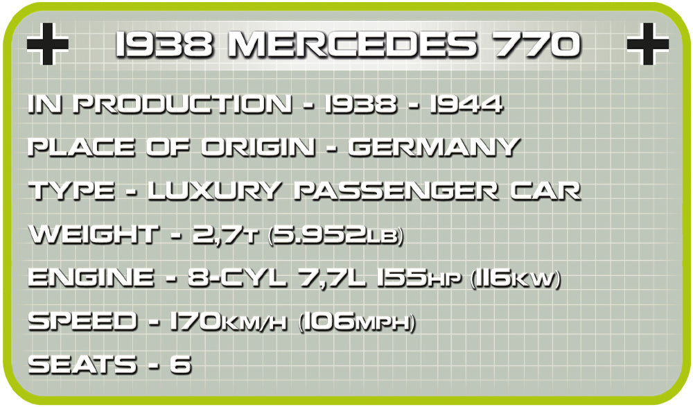 COBI Historical Collection 1938 Mercedes 770 Vehicle