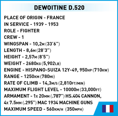 COBI Historical Collection World War II Dewoitine D.520 Plane