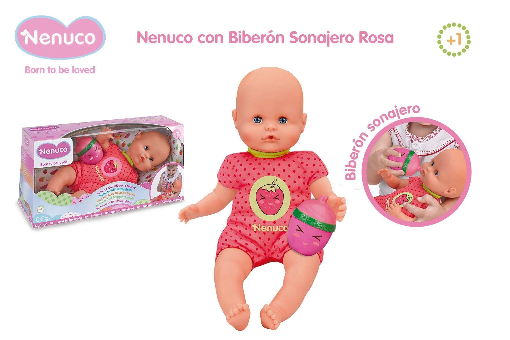 Nenuco - Soft Baby Doll with Rattle Bottle, Colorful Outfits, 35