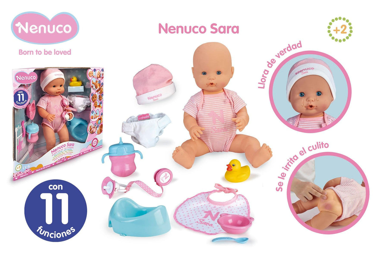 Nenuco Sara Soft Baby Doll with 11 Real Life Functions