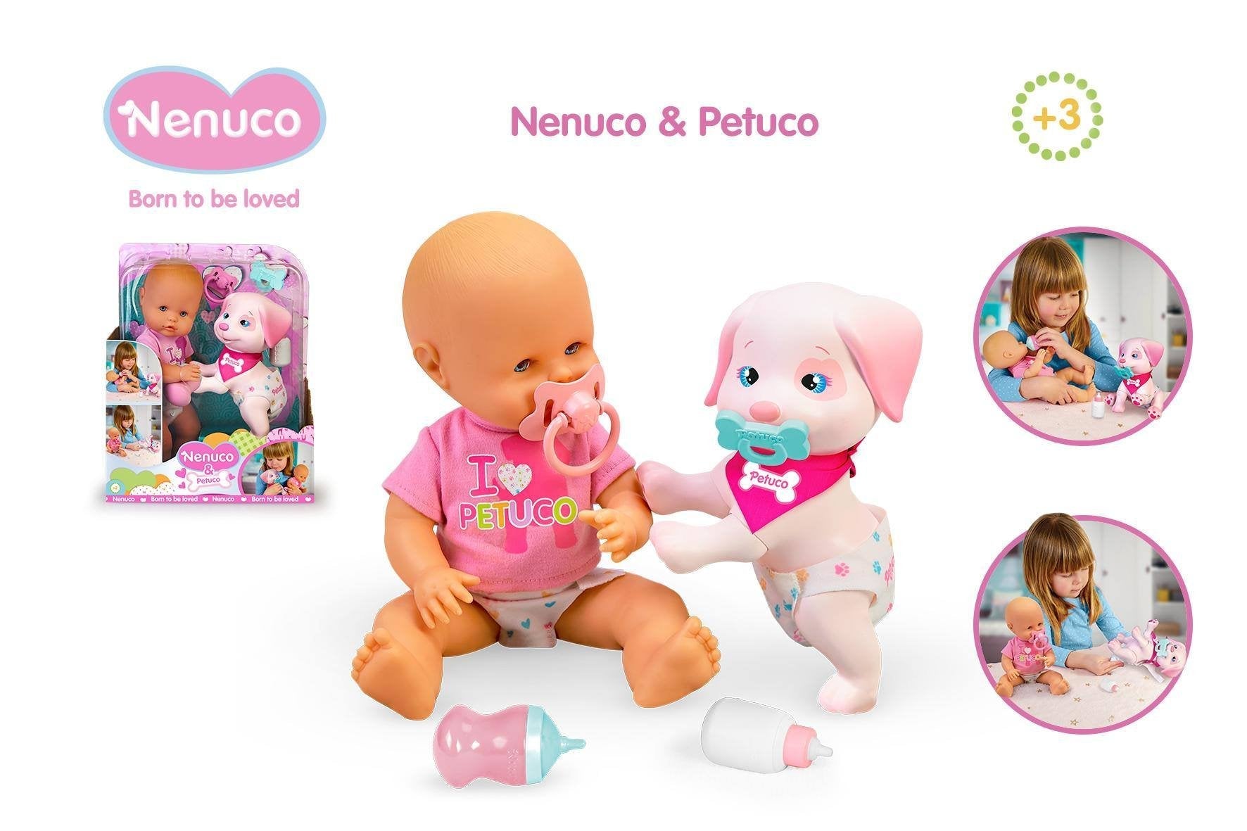 Nenuco & Petuco Baby Doll con cachorro de compañía, accesorios para bebé y  cachorro, muñeca de 14 pulgadas