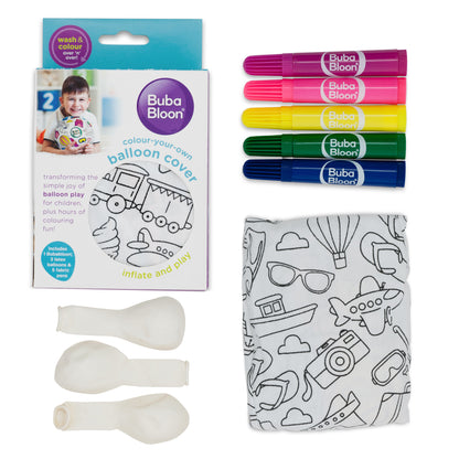 BubaBloon Colour In Travel Design Cotton Balloon Cover with Washable Markers